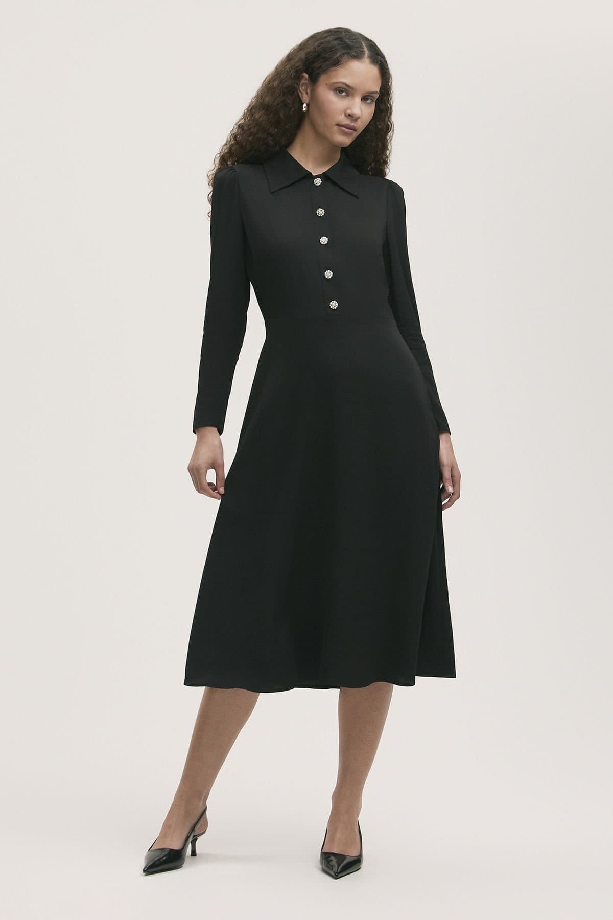 Finery London Finery London Women's Lucia Crepe Collared Midi Dress in True Black