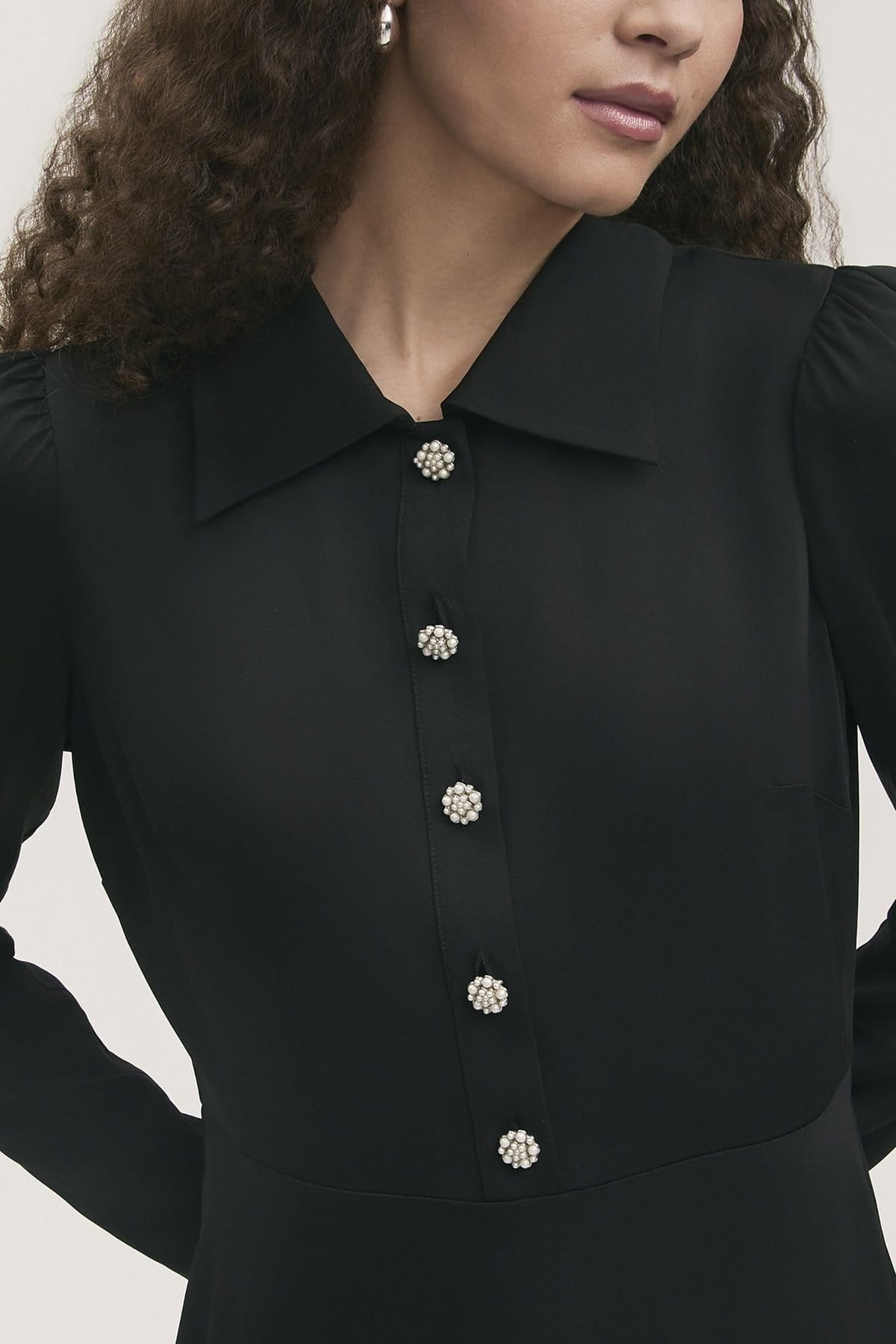 Finery London Finery London Women's Lucia Crepe Collared Midi Dress in True Black - 4