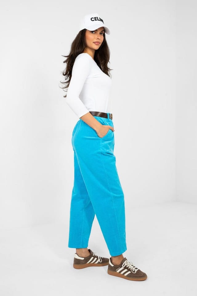 Love Lace Love Lace Women's Carrot Fit High Waisted Corduroy Trousers in Blue - 2