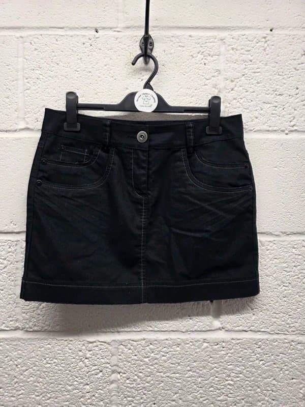 George George Black Denim Mini Skirt with White Contrast Stitching Y2K - UK 12