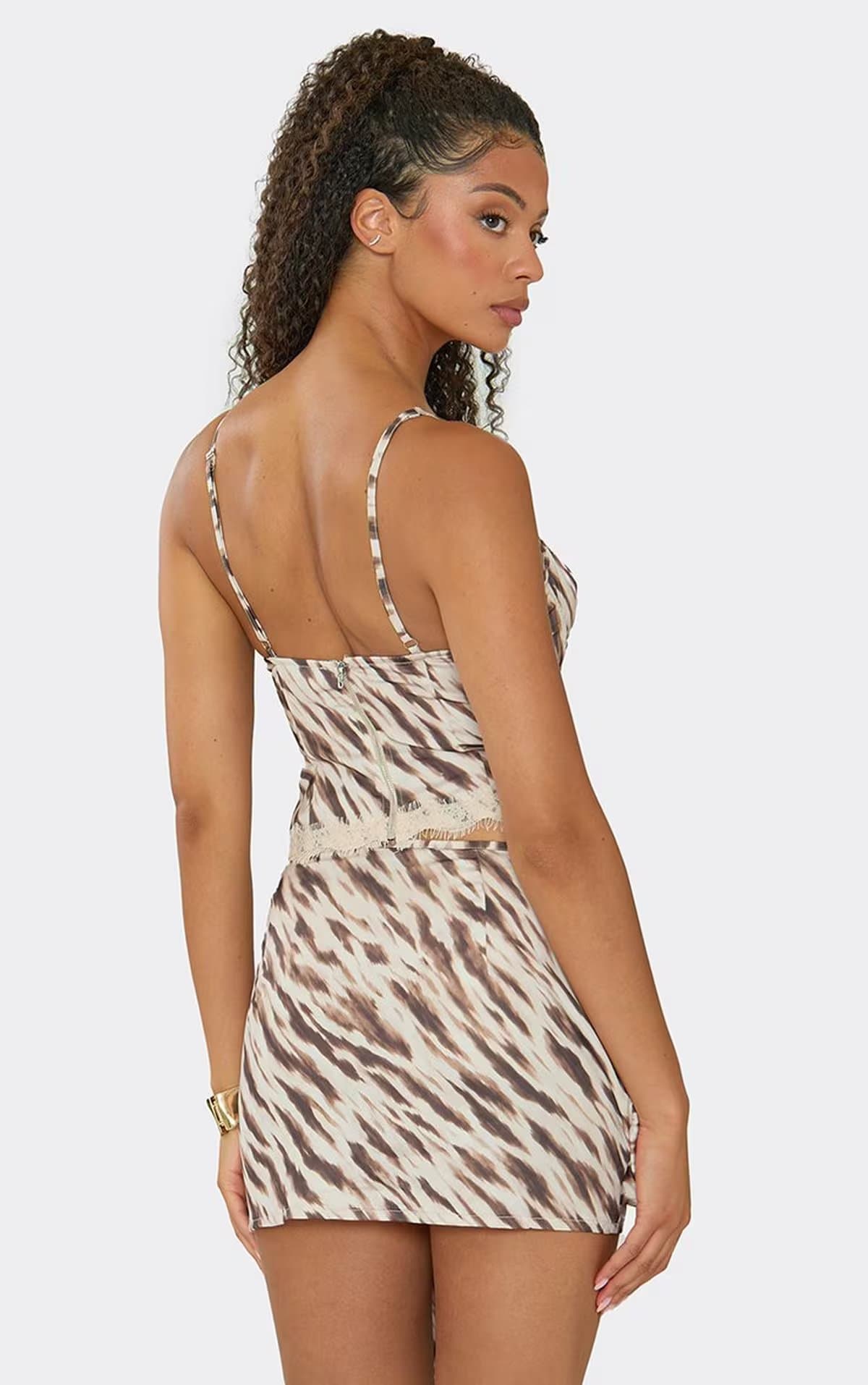 EGO Low Waist Wrap Tie Front Mini Skirt In Brown Zebra Print, Women's Size UK 6