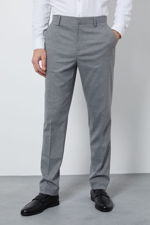 Burton Burton Men's Mid Grey Puppytooth Slim Fit Suit Trouser - 2