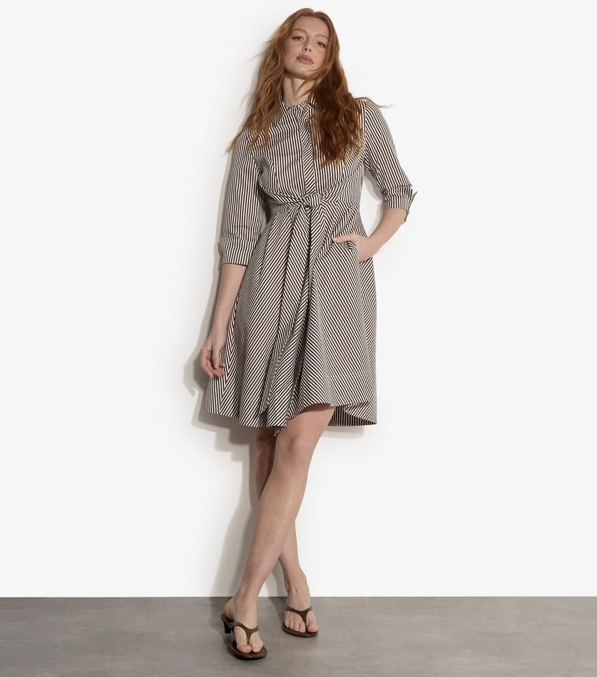 Apricot Women's Brown Striped Tie Front Mini Shirt Dress Apricot New Look