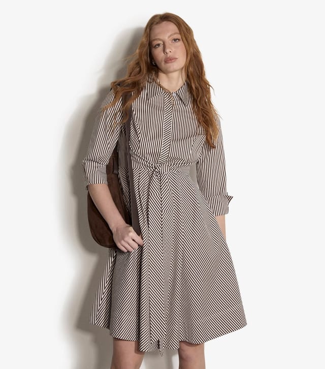 Apricot Women's Brown Striped Tie Front Mini Shirt Dress Apricot New Look - 3