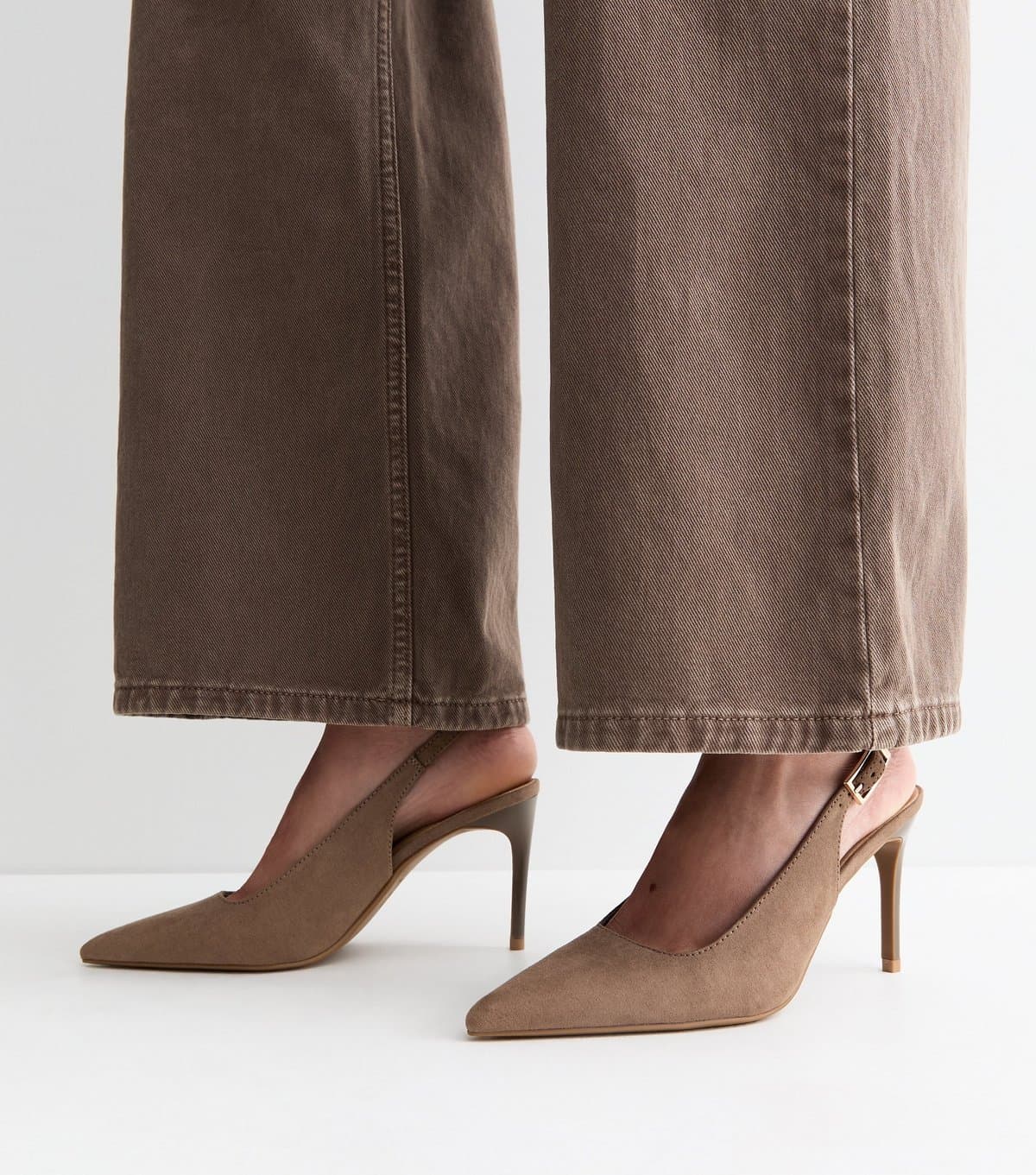 New Look Women's Light Brown Faux Suede High Stiletto Slingback Pumps Vegan New Look