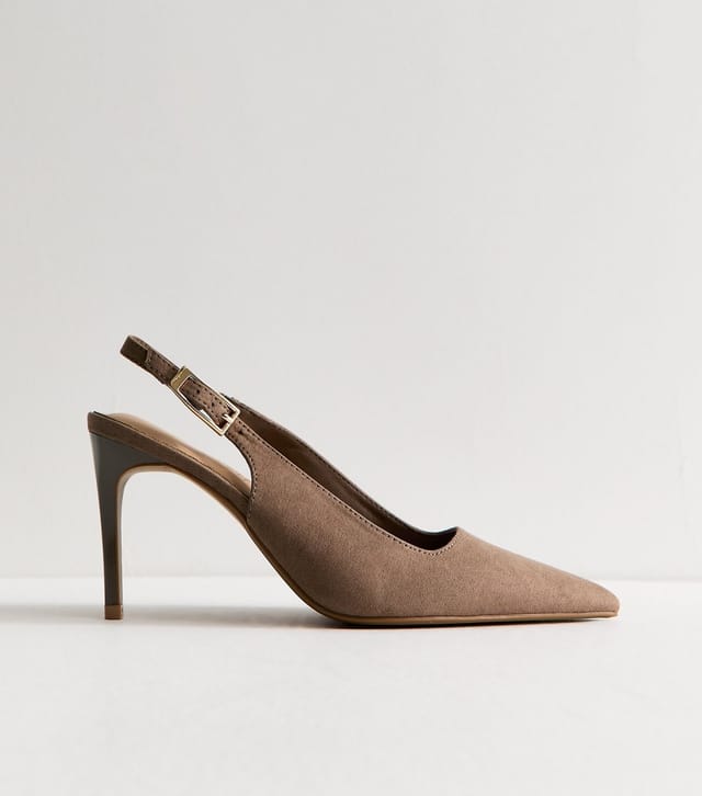 New Look Women's Light Brown Faux Suede High Stiletto Slingback Pumps Vegan New Look - 2