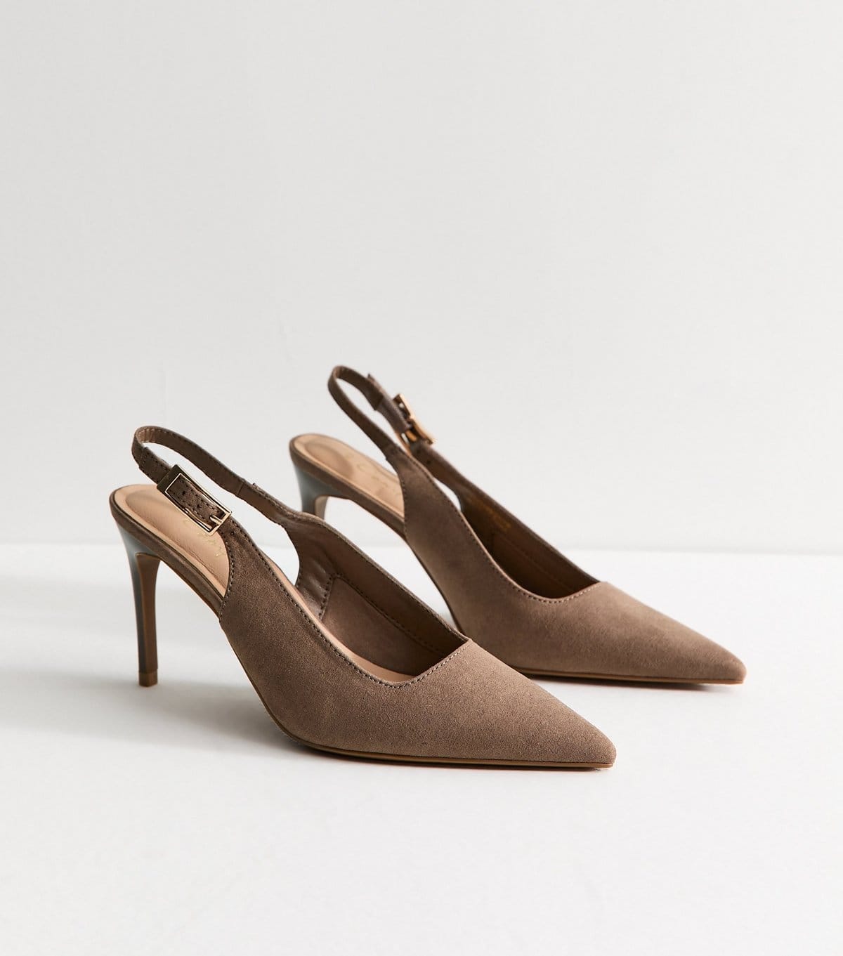 New Look Women's Light Brown Faux Suede High Stiletto Slingback Pumps Vegan New Look - 4