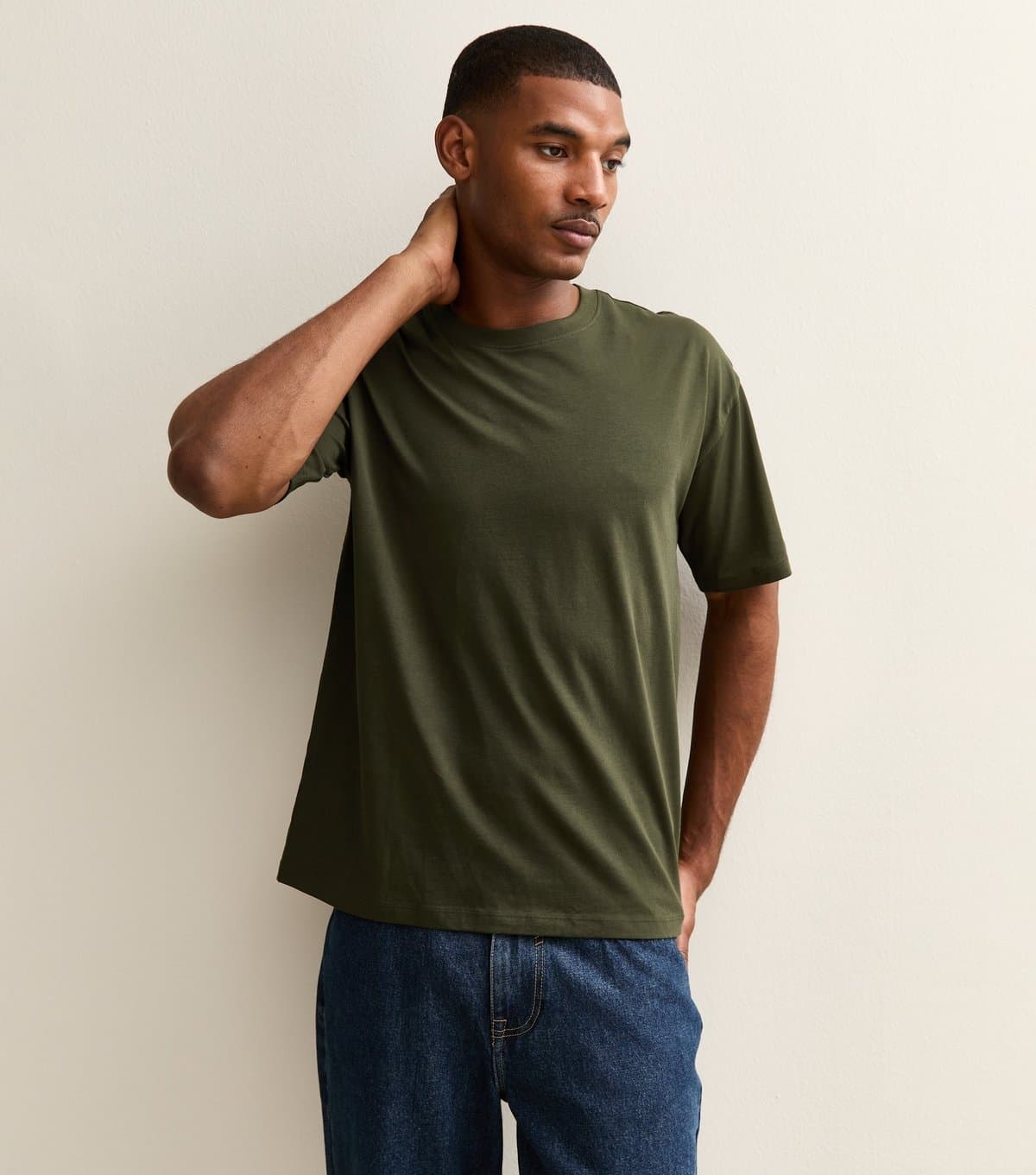 New Look Men's Dark Khaki Oversized Short Sleeve T-Shirt New Look
