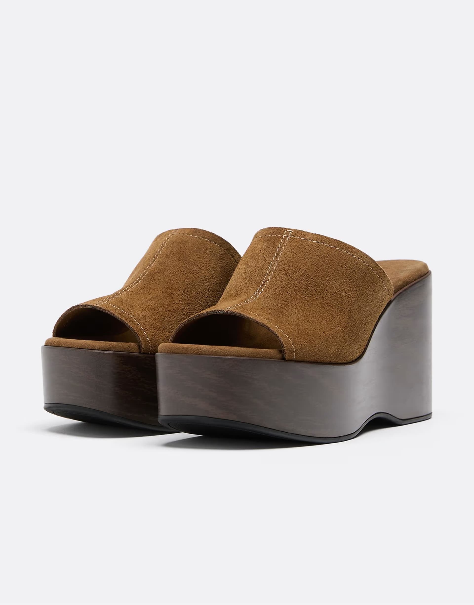 ASOS Stradivarius Open leather platform wedges in brown