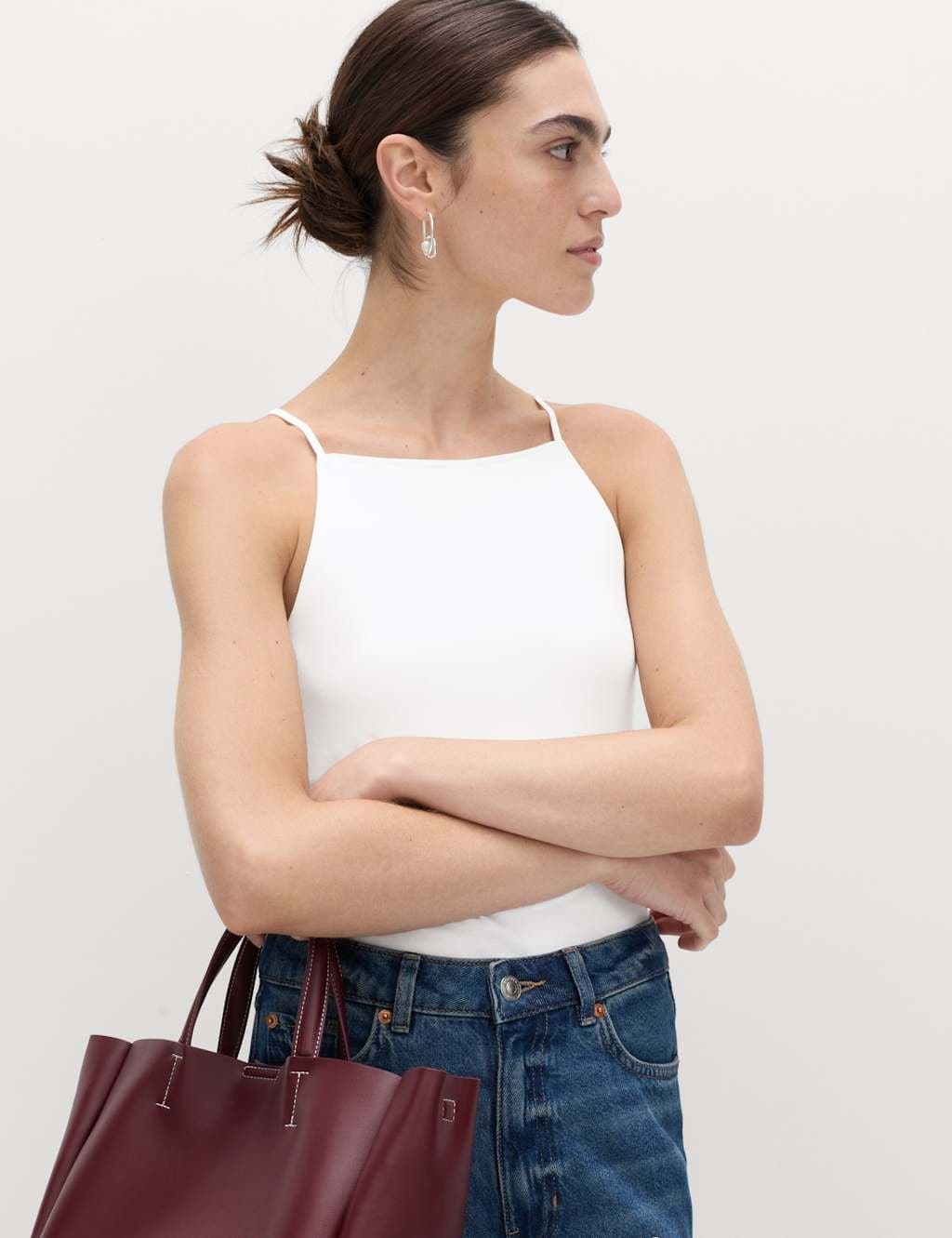 Marks & Spencer M&S White Cotton-Rich Square Neck Spaghetti Strap Vest