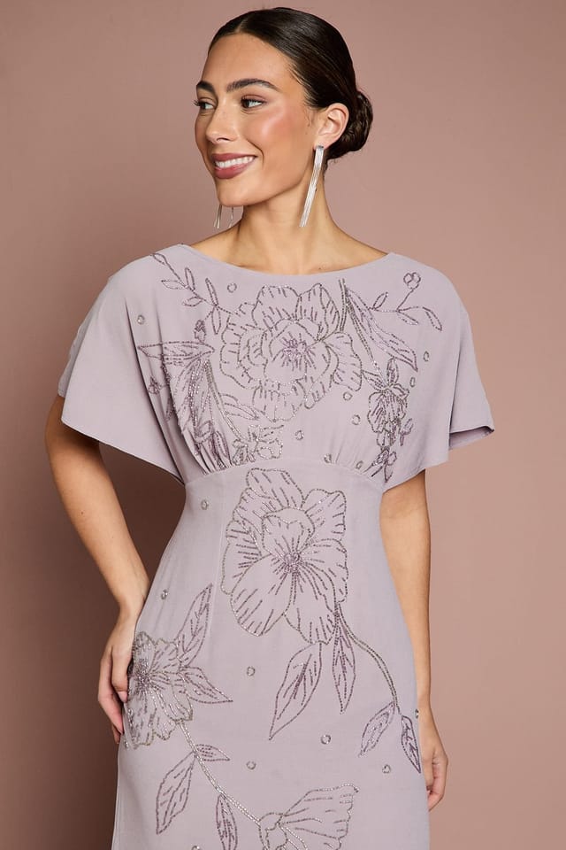 Coast Coast Women's Beaded Batwing Georgette Midi Dress in Mauve - 2