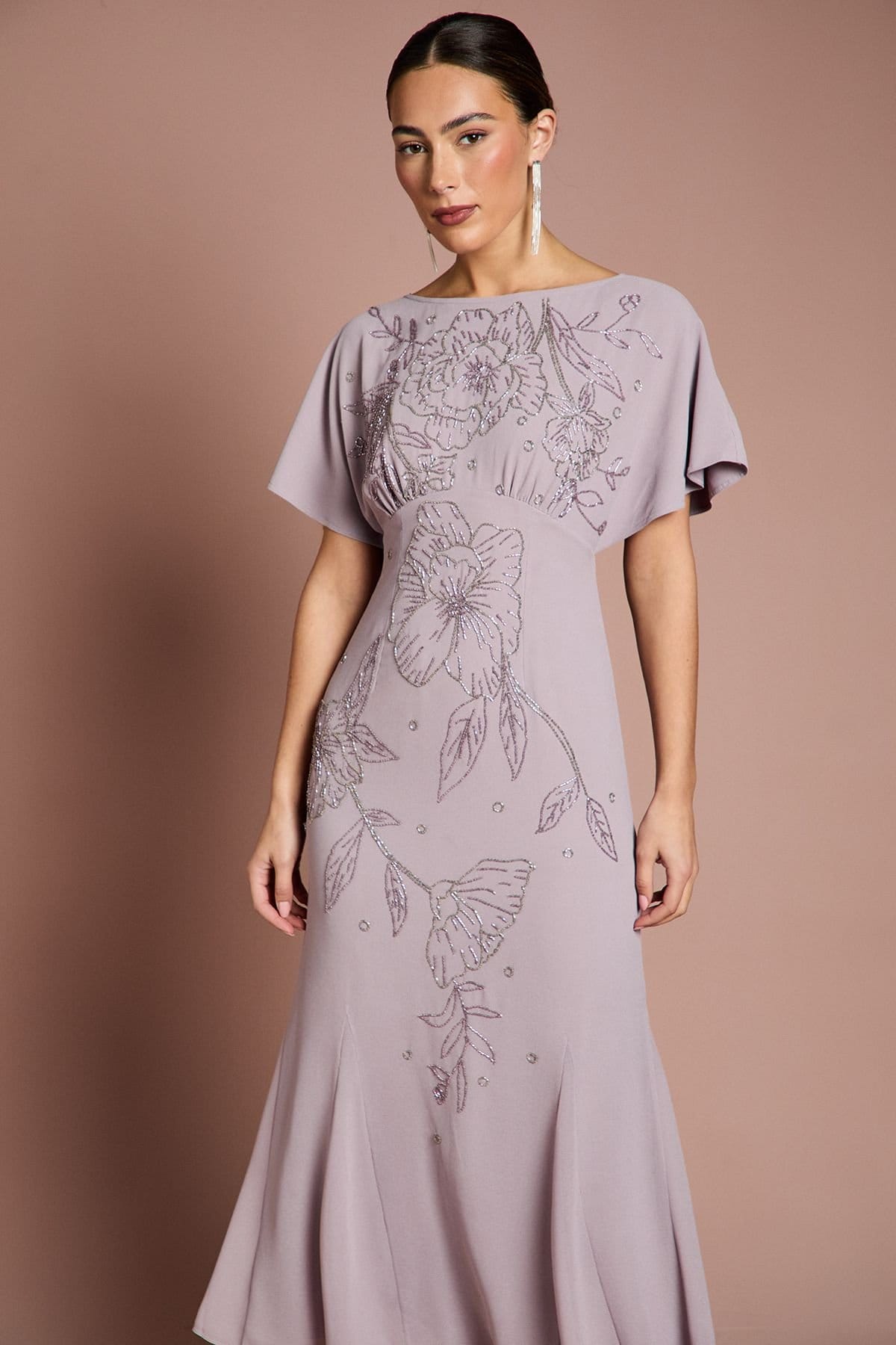 Coast Coast Women's Beaded Batwing Georgette Midi Dress in Mauve - 4