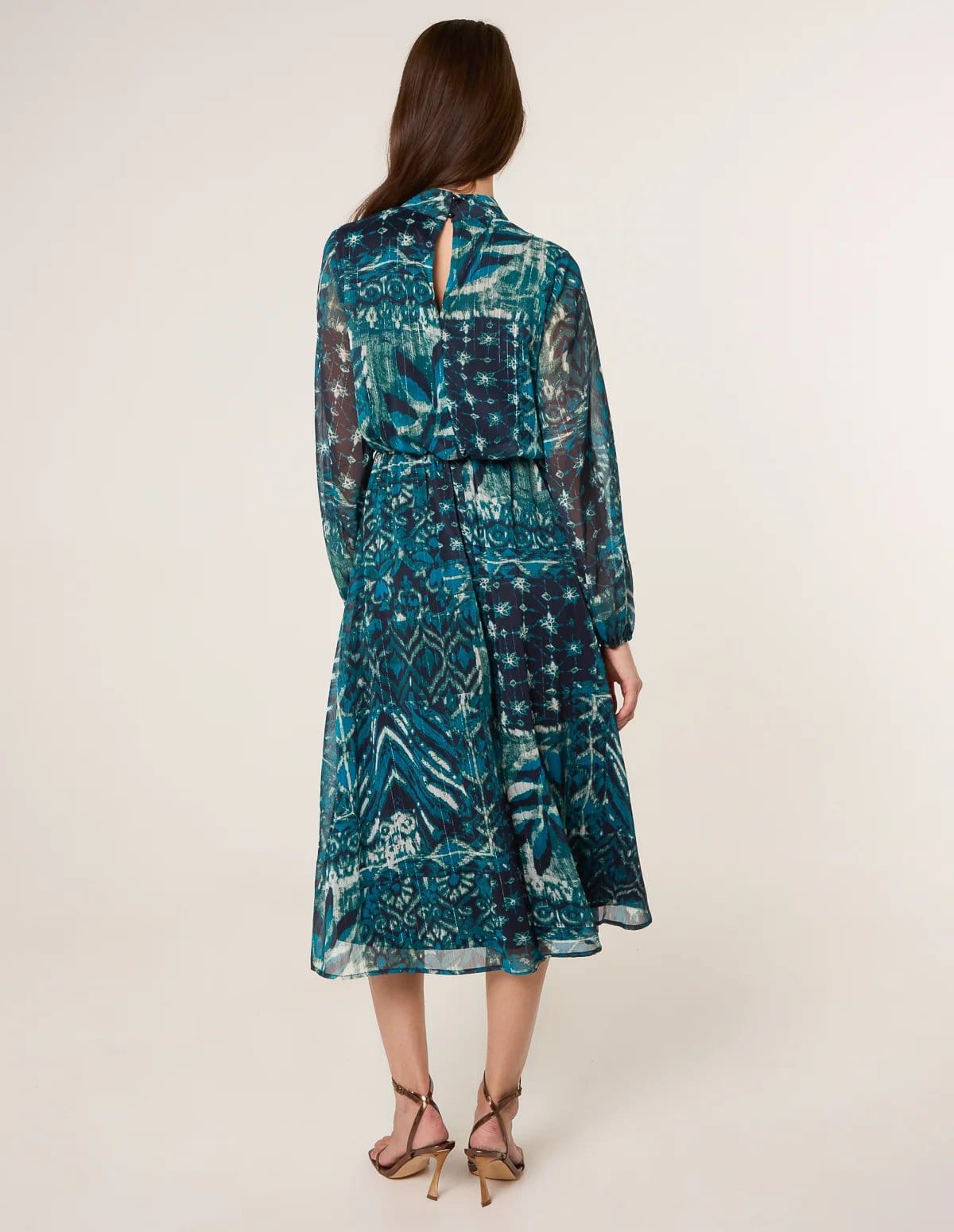Blue Vanilla Watercolour Paisley Puffball High Neck Midi Dress - 4