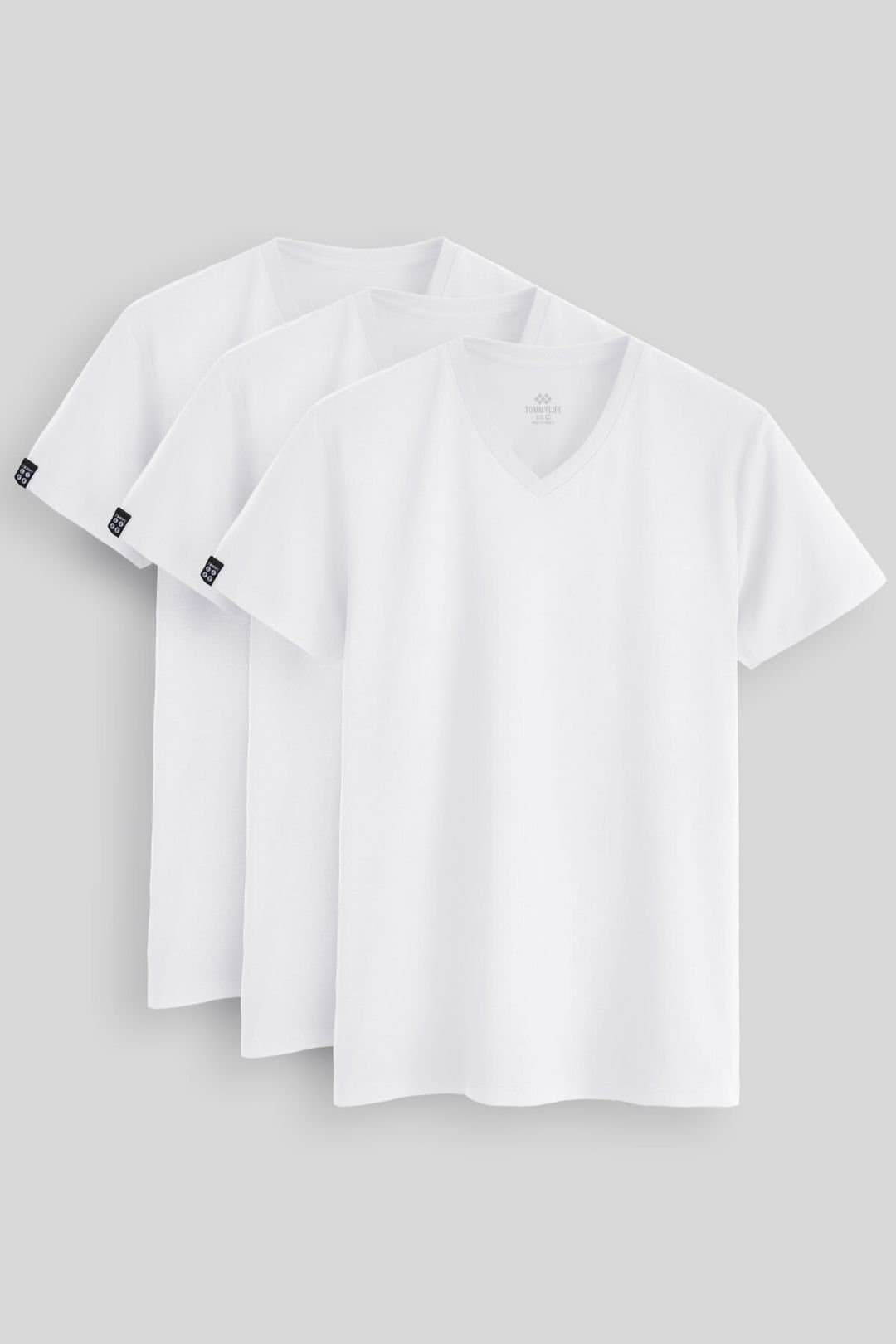 Tommy Life Tommy Life Men's Cotton Elastane V-Neck T-Shirt in White
