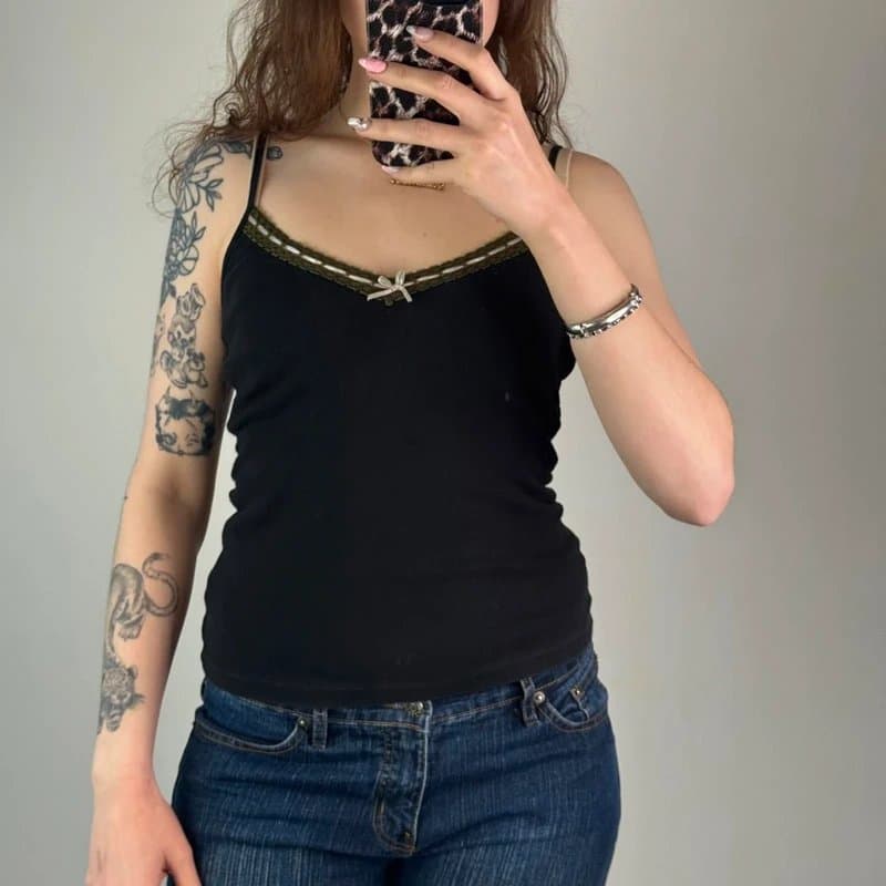 Topshop Y2K vintage bow trim cami top v neck