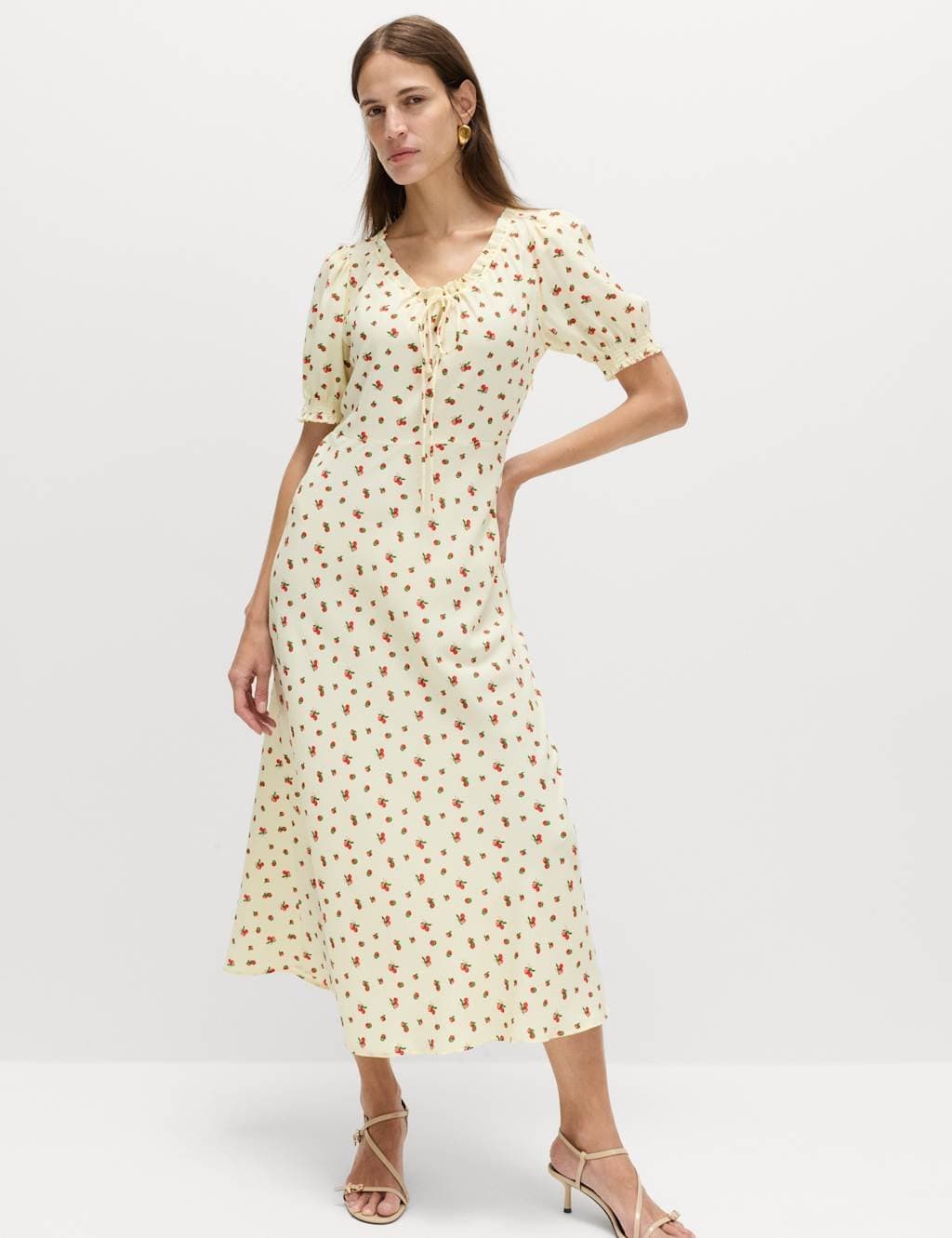 Marks & Spencer M&S Ruched Midi Tea Dress Yellow Mix