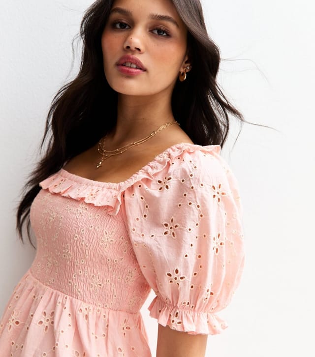 New Look Women's Pink Broderie Embroidered Milkmaid Mini Dress New Look - 2