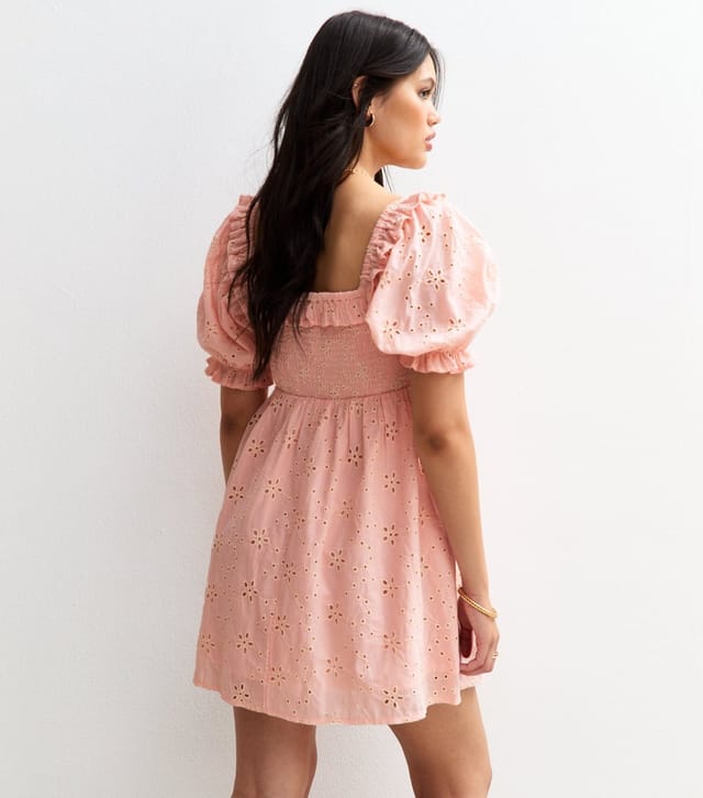 New Look Women's Pink Broderie Embroidered Milkmaid Mini Dress New Look - 3