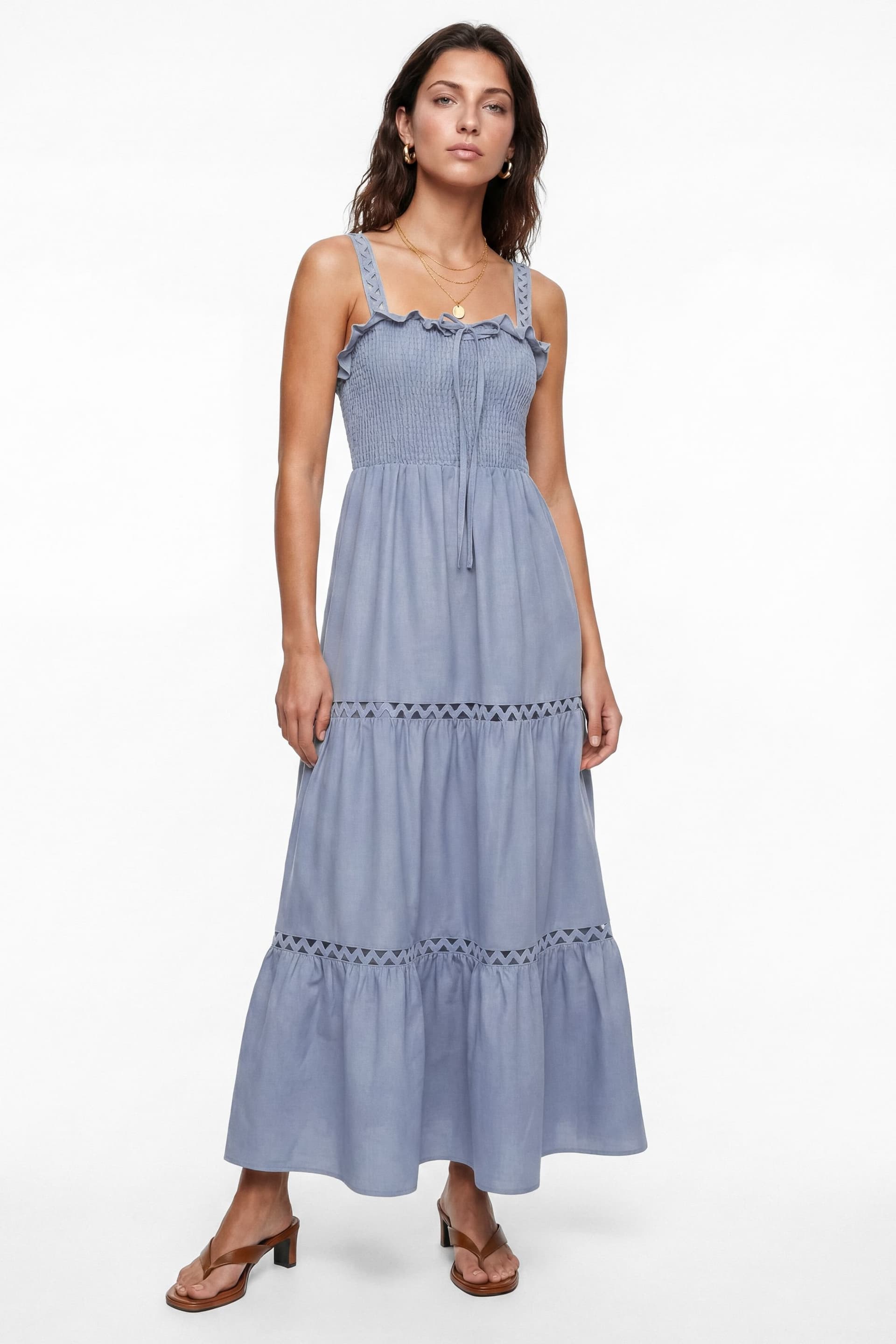 Lovedrobe Lovedrobe Women's Ric Rac Detail Tiered Midaxi Dress in Blue