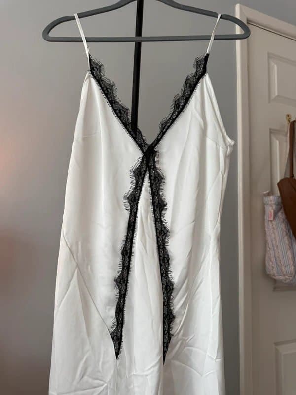 Bershka Bershka White V-Neck Dress with Black Lace Detail Size S BNWOT