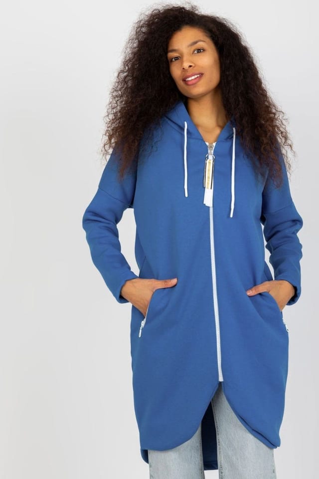 Love Lace Love Lace Women's Long Sleeve Zip Hooded Extended Sweatshirt in Blue - 2