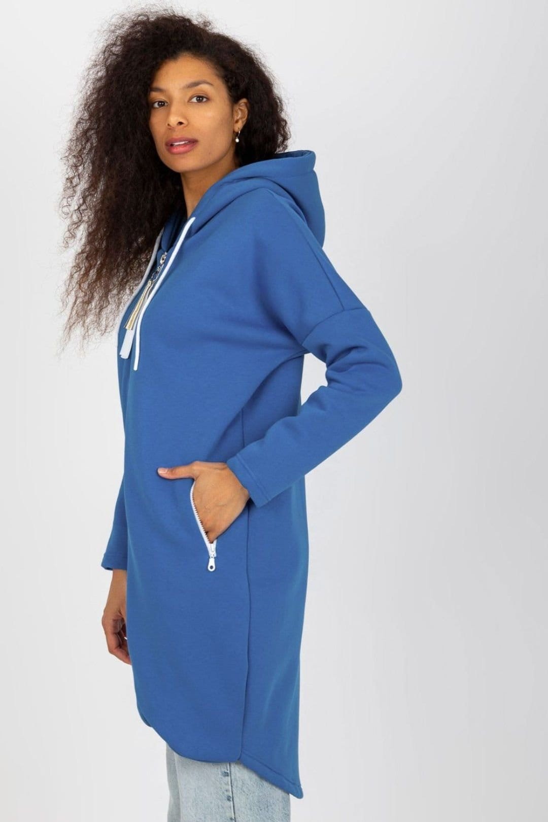 Love Lace Love Lace Women's Long Sleeve Zip Hooded Extended Sweatshirt in Blue - 4