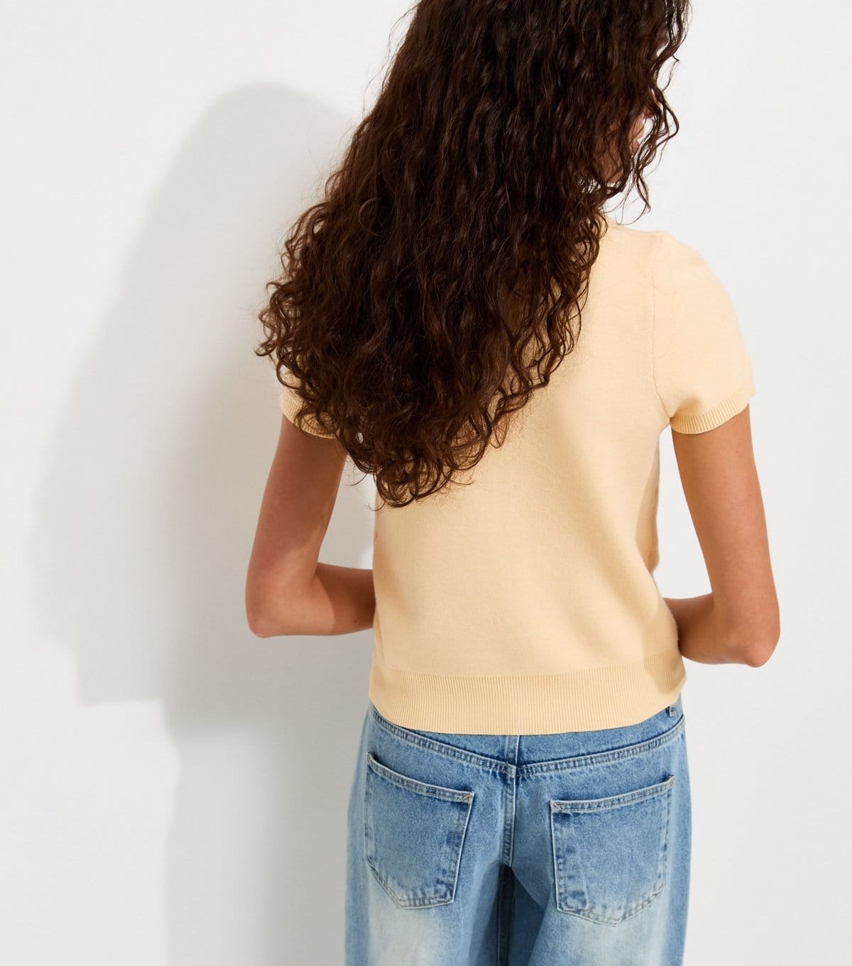 New Look Women's Light Yellow Compact Knit Cap Sleeve Buttoned Top New Look - 4