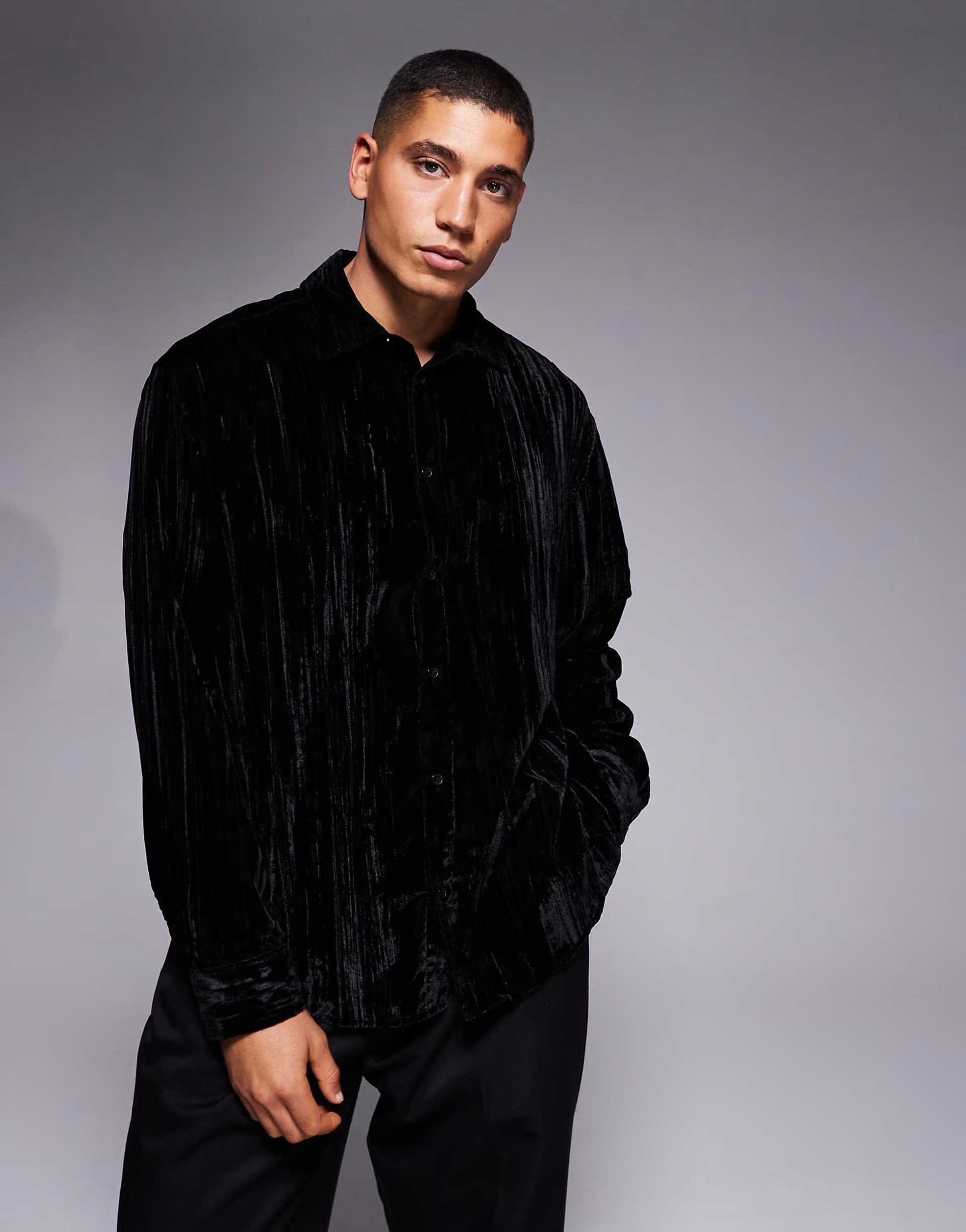 ASOS ASOS Black Oversized Crinkle Velvet Shirt