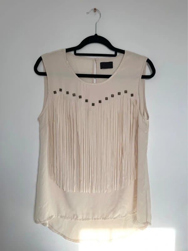 Atmosphere Vintage Y2K Atmosphere cream fringe studded boho top - UK 10-12