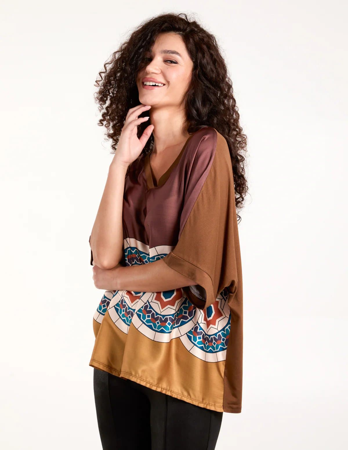 Blue Vanilla Satin Viscose Back Print Top