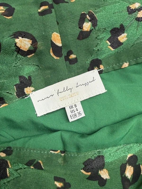 Never Fully Dressed Never Fully Dressed NWOT Satin Green Leopard Midi Skirt