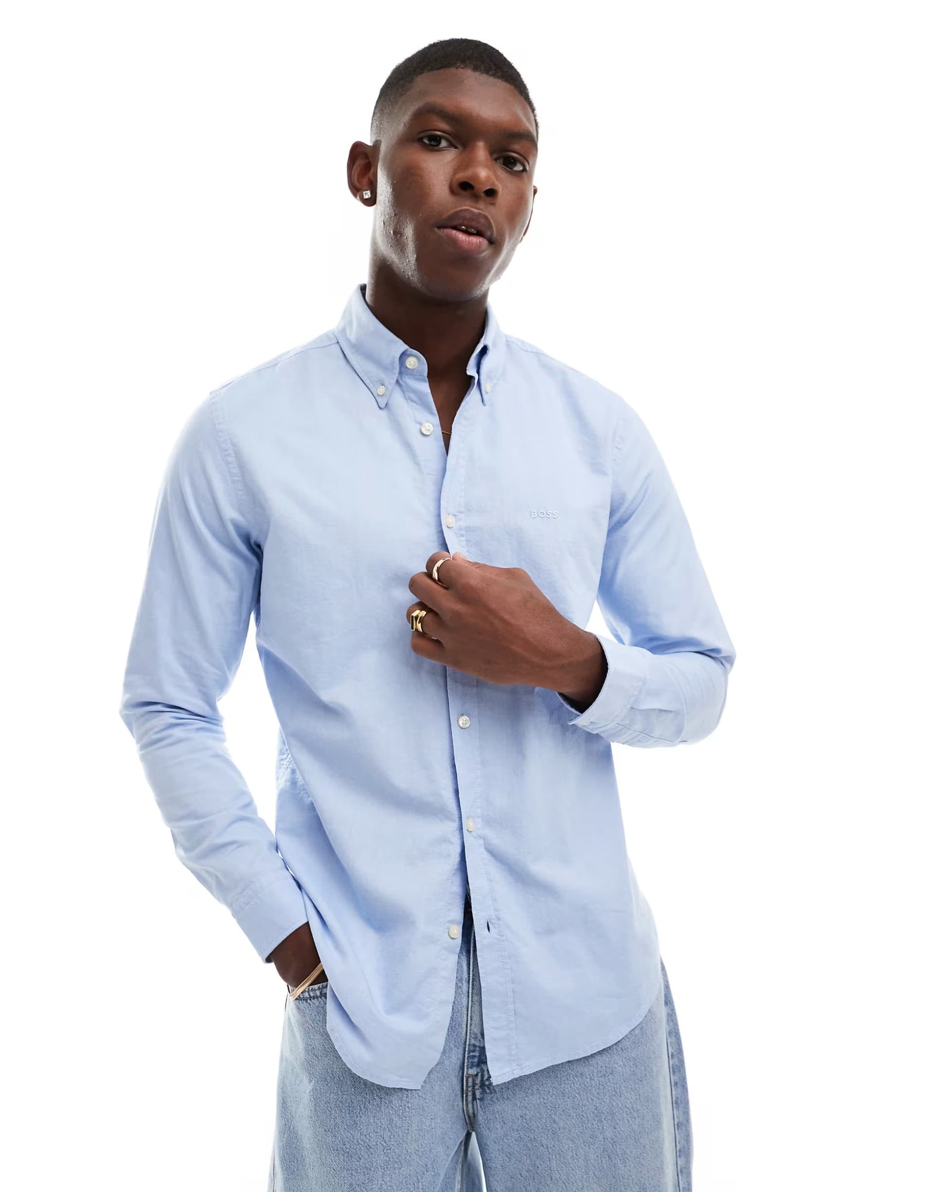 ASOS BOSS Orange rickert oxford long sleeve shirt in light blue