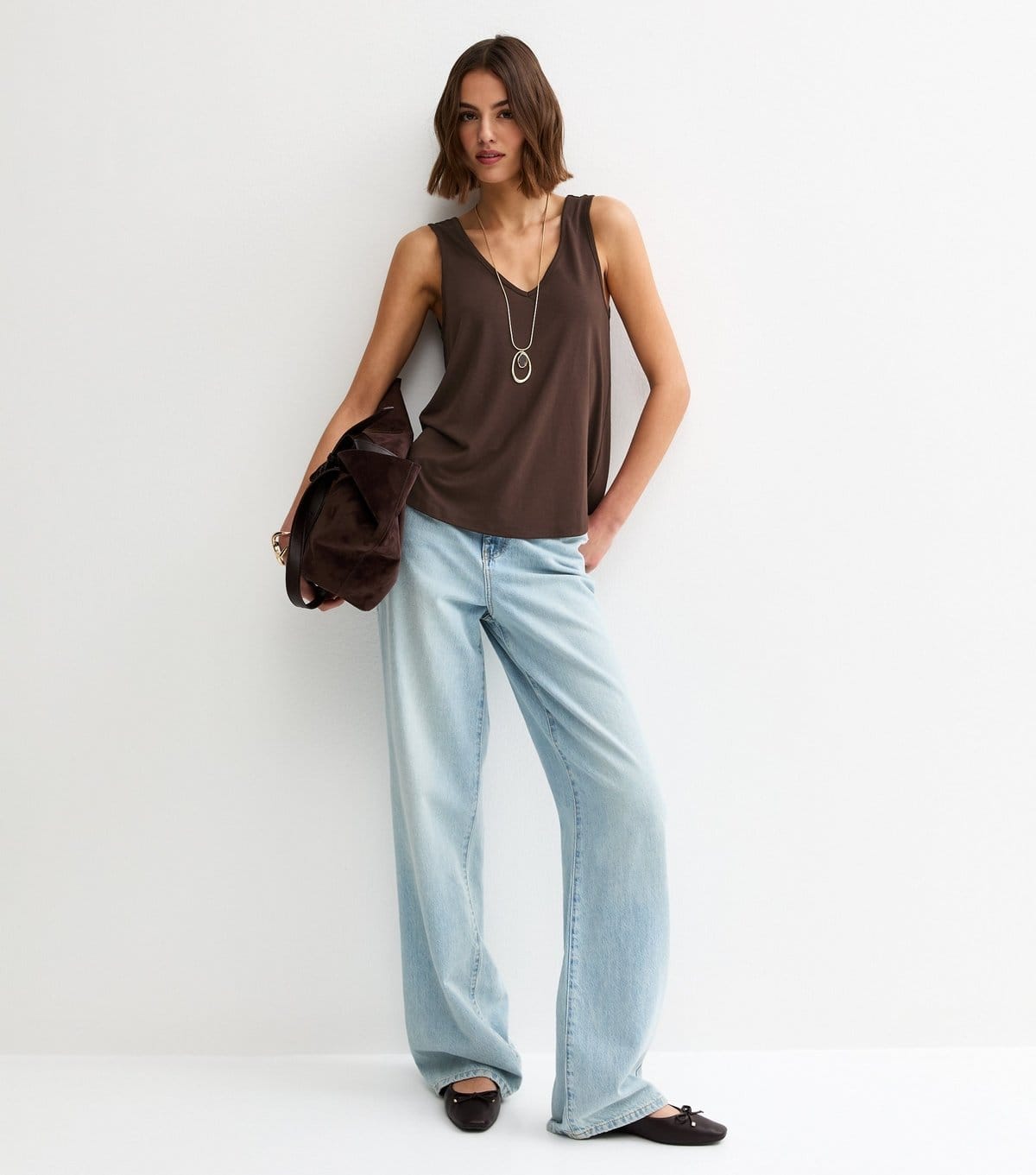 New Look Women's Dark Brown Relaxed V Neck Tank Top New Look - 4