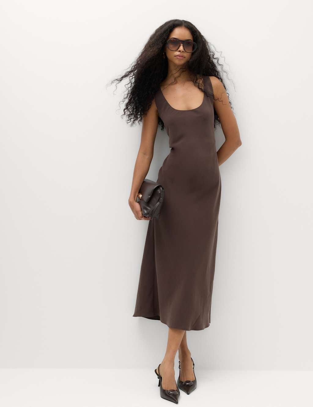 Marks & Spencer M&S Scoop Neck Maxi Slip Dress Dark Chocolate - 1