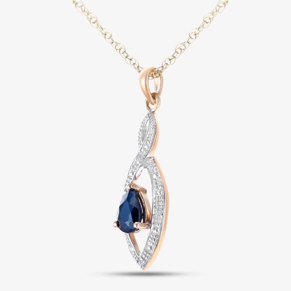 T.H.Baker T.H.Baker Women's 9ct Yellow Gold Sapphire & Diamond Set Pendant Necklace PP03616Y SA