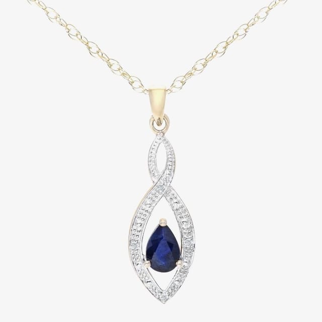 T.H.Baker T.H.Baker Women's 9ct Yellow Gold Sapphire & Diamond Set Pendant Necklace PP03616Y SA - 2