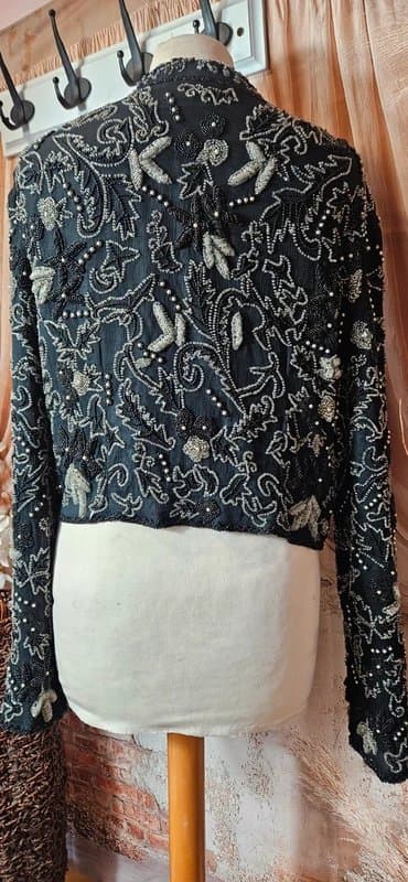 Adrianna Papell Rare vintage 100% silk sequin beaded bolero jacket large