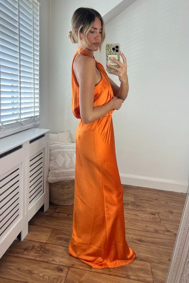 Style Cheat Style Cheat Women's Lara Halter Split Column Maxi Orange Dress in Tangerine - 3