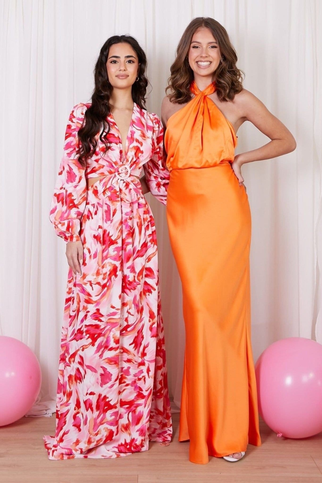 Style Cheat Style Cheat Women's Lara Halter Split Column Maxi Orange Dress in Tangerine - 4