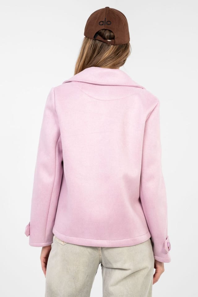 Love Lace Love Lace Women's Suede Double Breasted Transitional Coat in Pink - 3