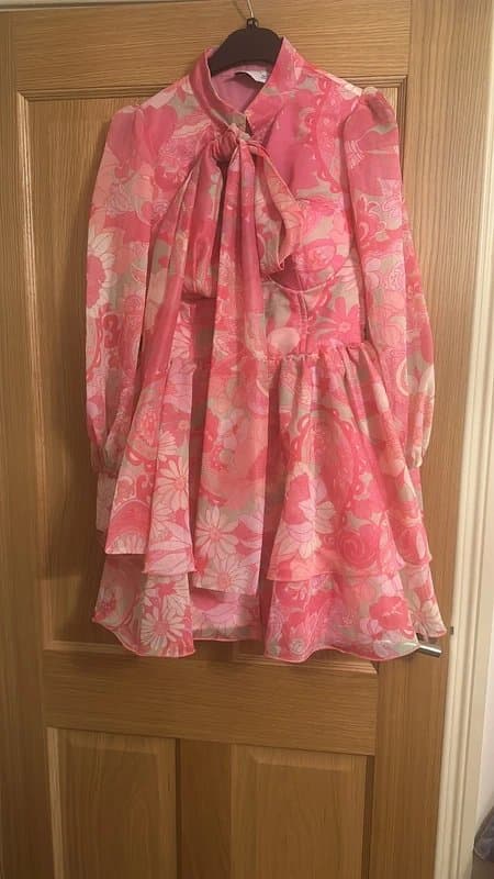 ASOS ASOS Luxe Chiffon mini swing dress with pussybow in pink