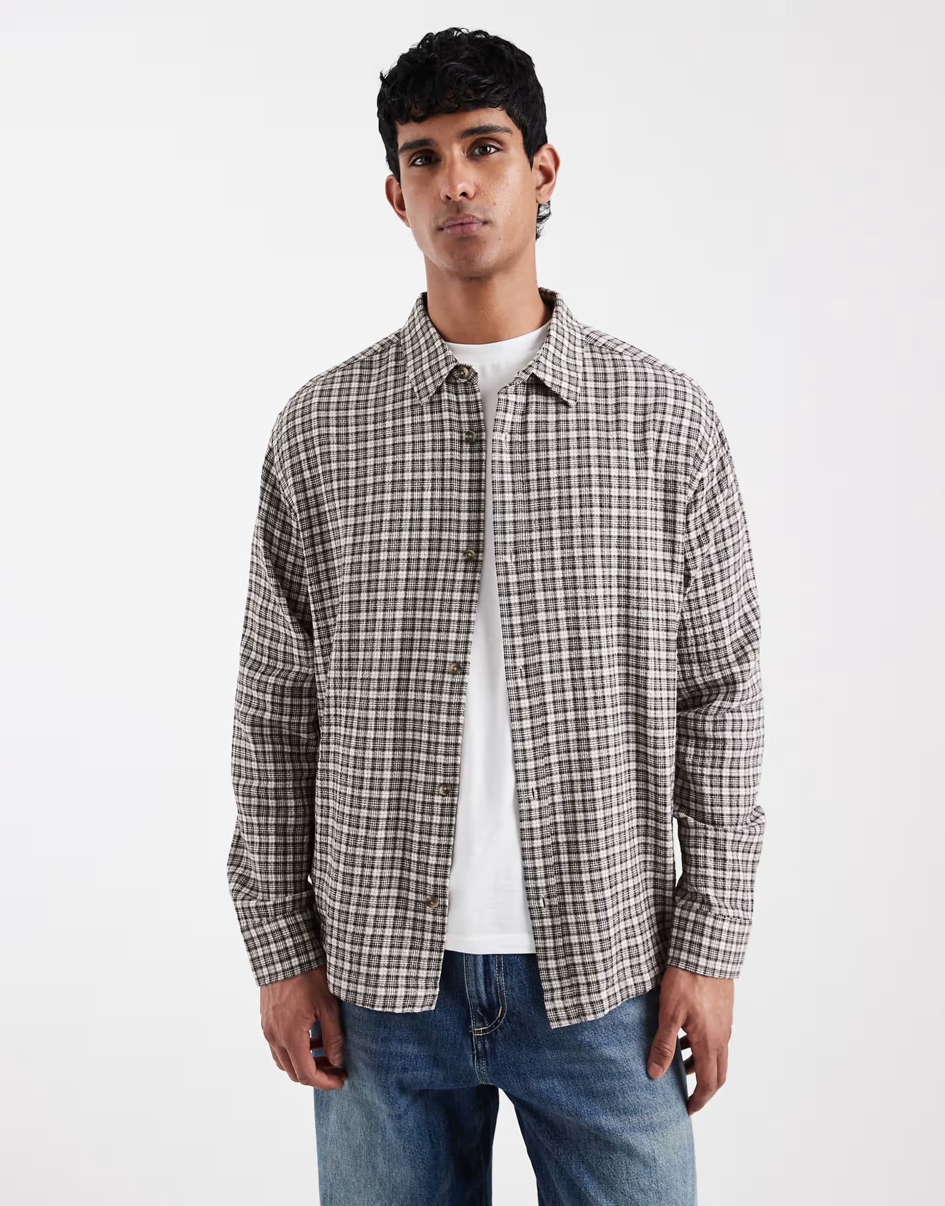 ASOS ASOS DESIGN relaxed textured check shirt in brown