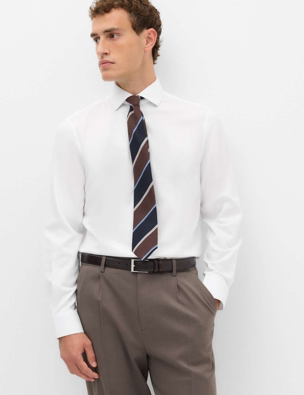 Marks & Spencer M&S Regular Fit Ultimate Non Iron Cotton Textured Shirt White