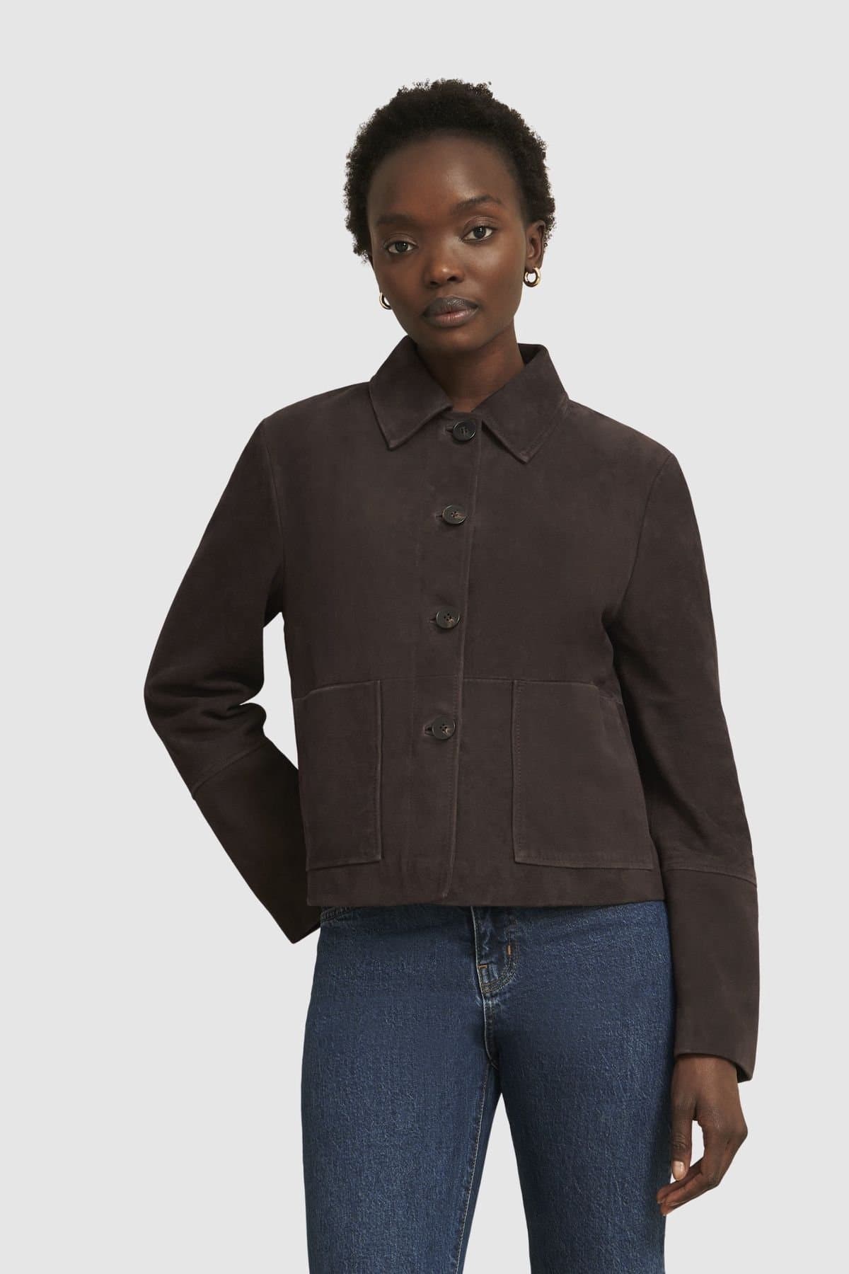 Hobbs London Hobbs London Women's Montana Cropped Button Up Jacket in Dark Brown