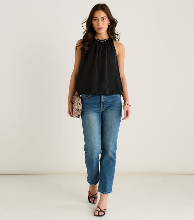 Gini London Women's Black Puffball Hem High Neck Top Gini London New Look - 2