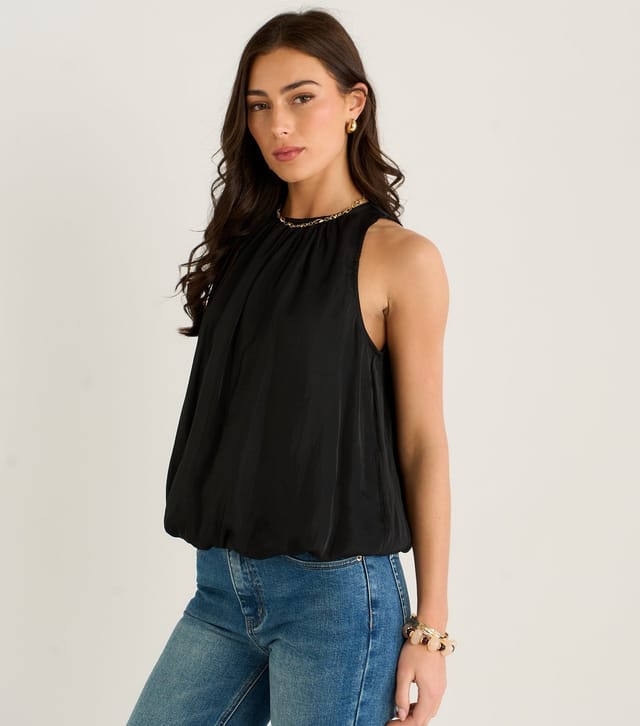 Gini London Women's Black Puffball Hem High Neck Top Gini London New Look - 3