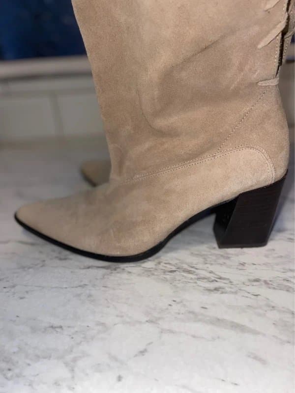 ASOS Cream suede knee high cowboy boots