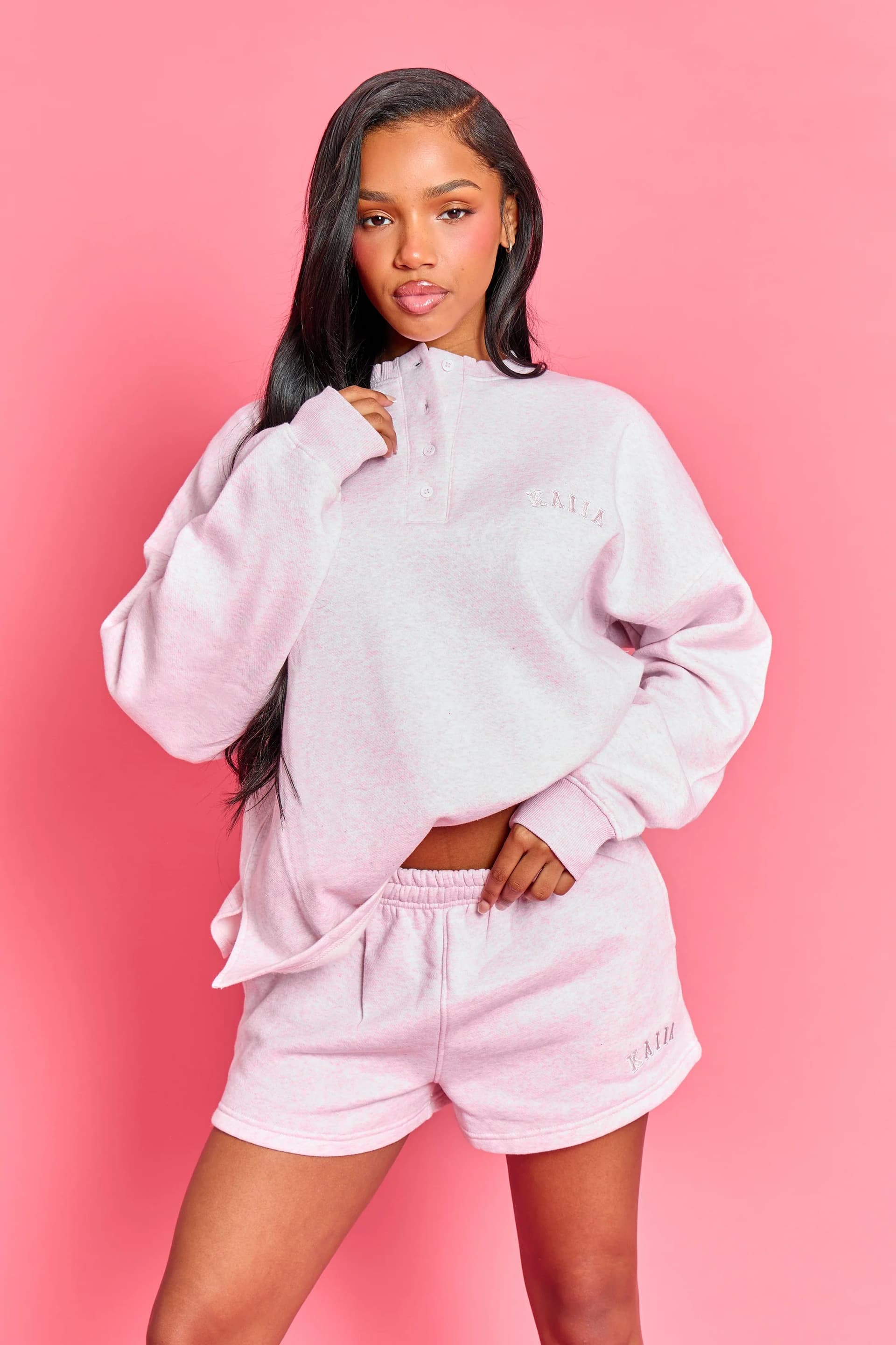 Kaiia Kaiia Logo Mini Shorts Baby Pink Marl