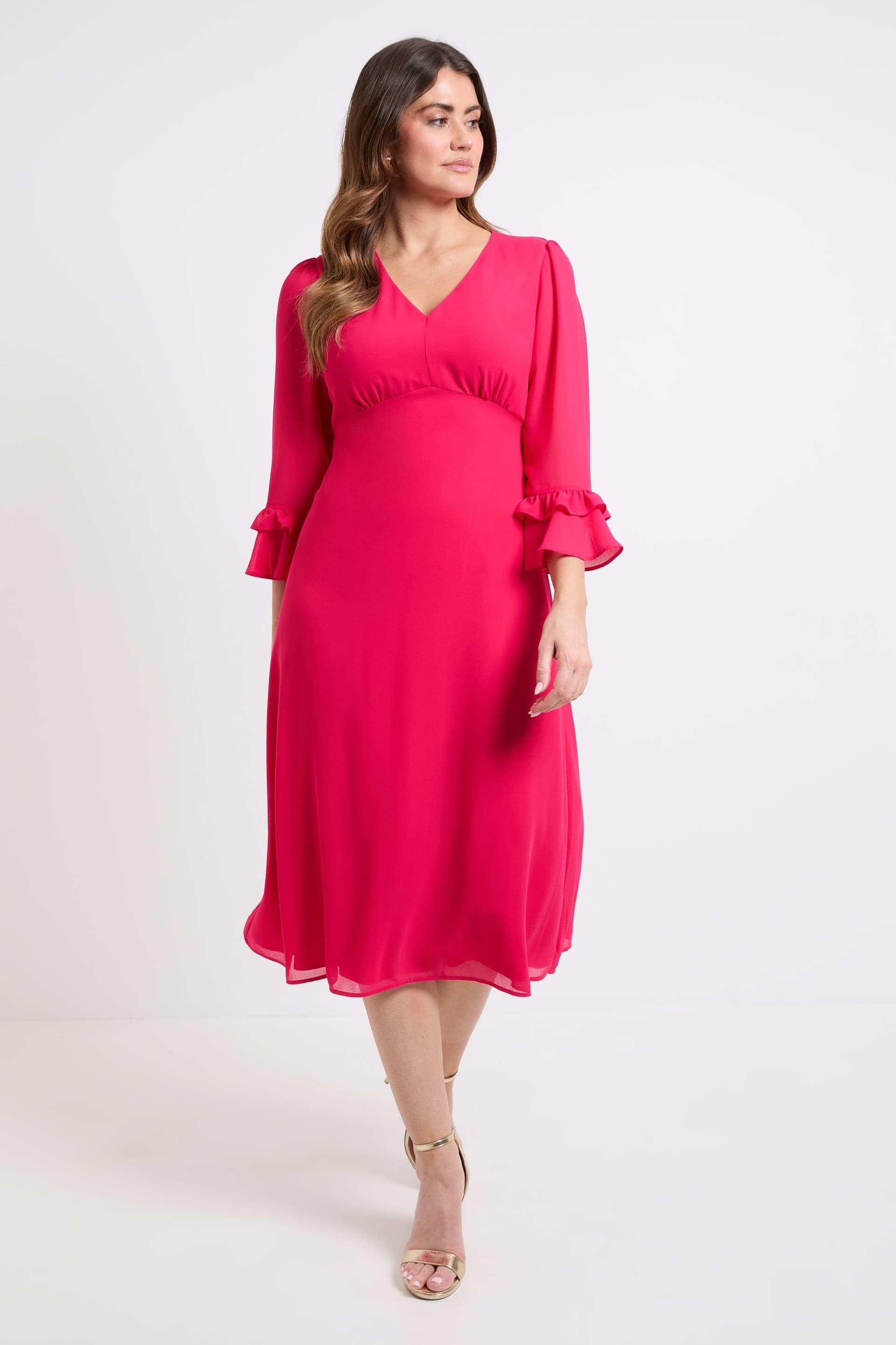 Wallis Wallis Women's Flute Sleeve Midi Dress in Pink