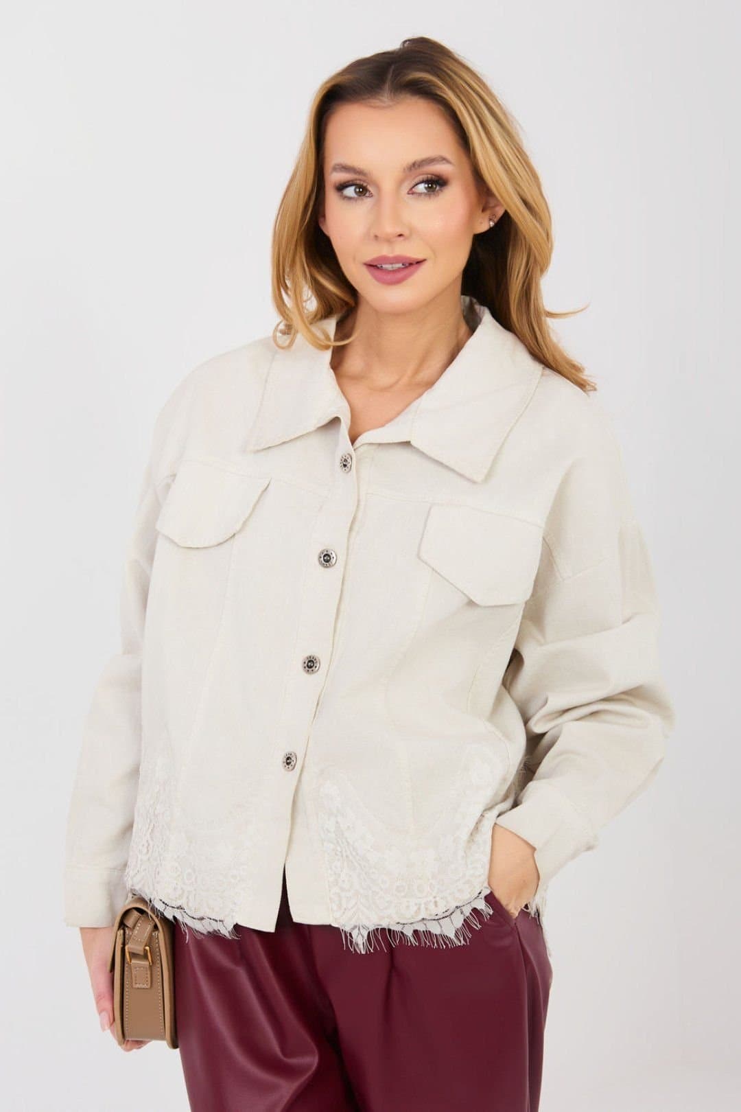 Love Lace Love Lace Women's Cotton Denim Jacket with Lace in Off-White